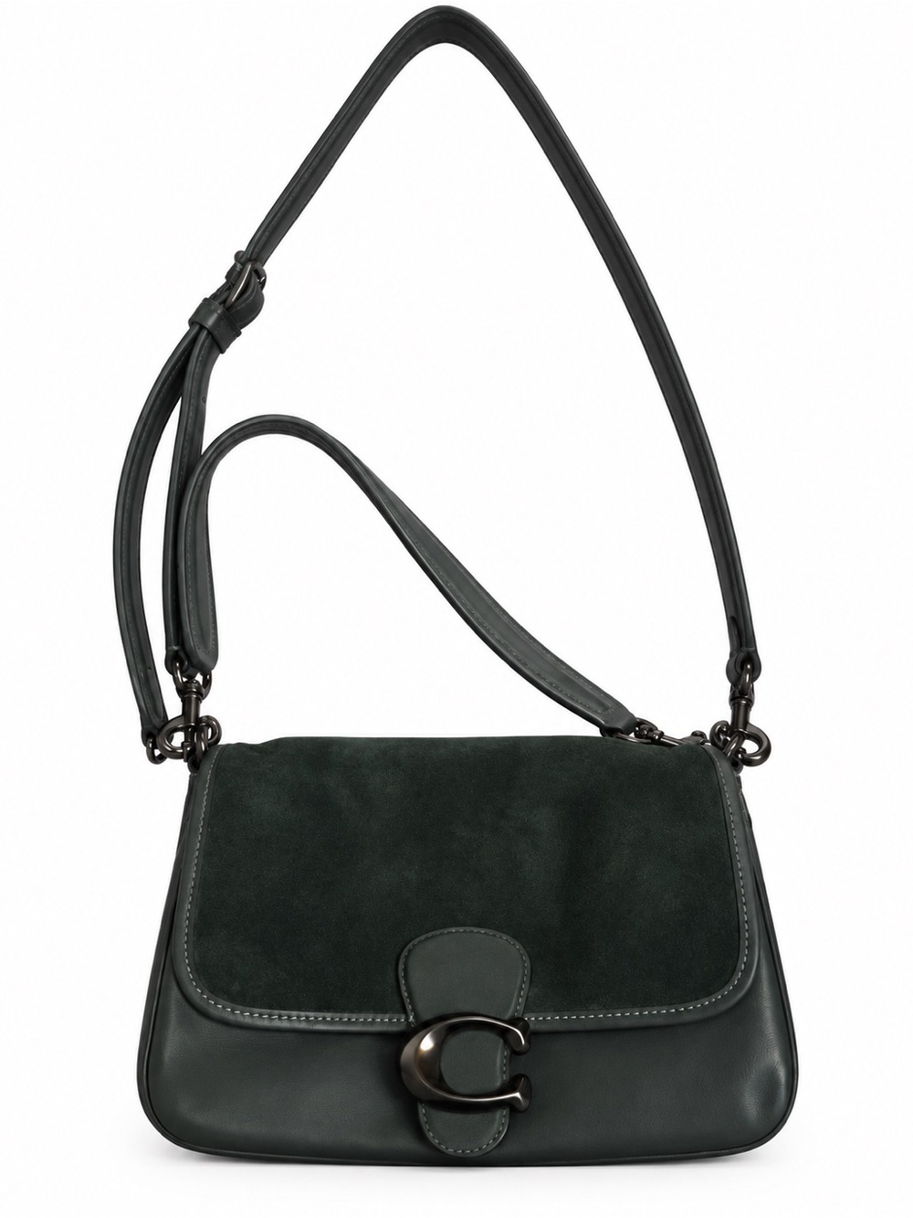 Coach Soft Tabby C5262 Pewter Forest Green Suede Leather Shoulder Bag - Picture 4 of 6